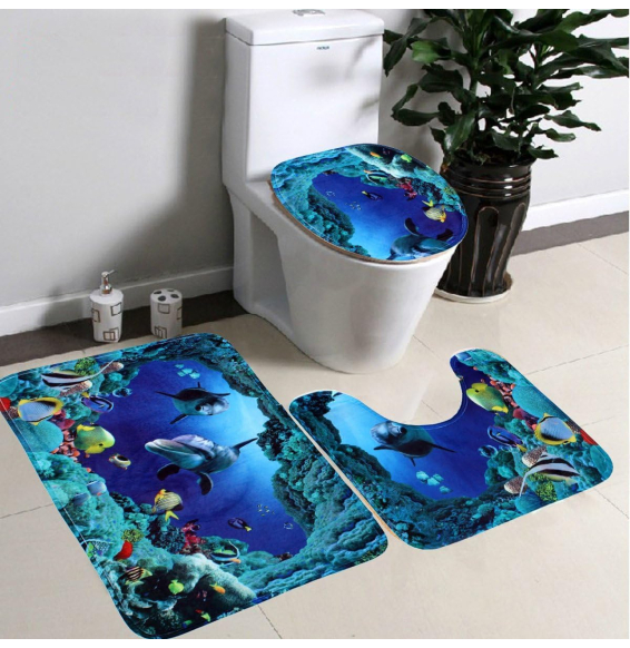 Hakkin motivo Sea World 3 pezzi tappeto da bagno, WC e sedile