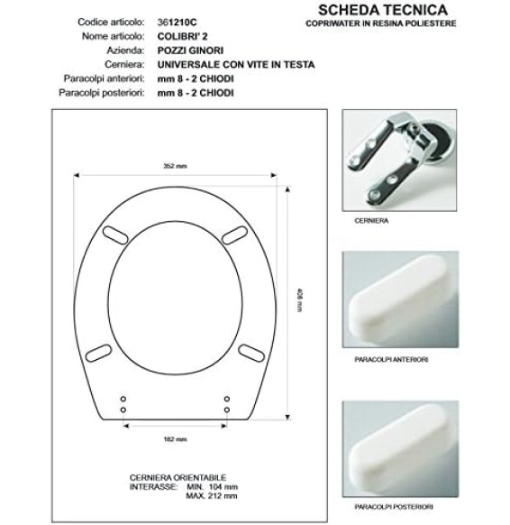 Copriwater Pozzi Ginori COLIBRI´ 2 BIANCO Cerniera Cromo-Sedile-