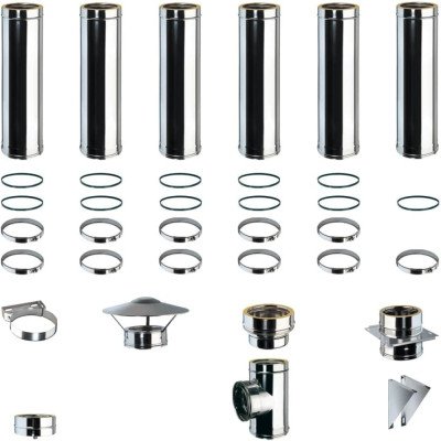 Kit fumi diametro 100 con doppia parete in acciaio inox dw25, al