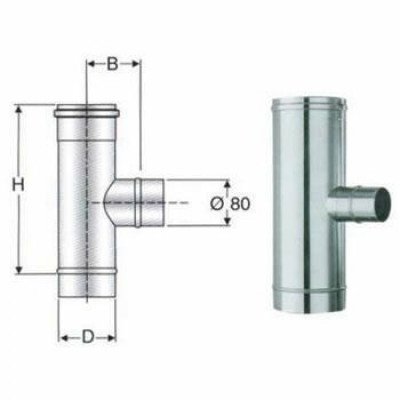 Inox mono parete aisi 316raccordo a t 90 rid.a 80 d.130 b08wz85w2