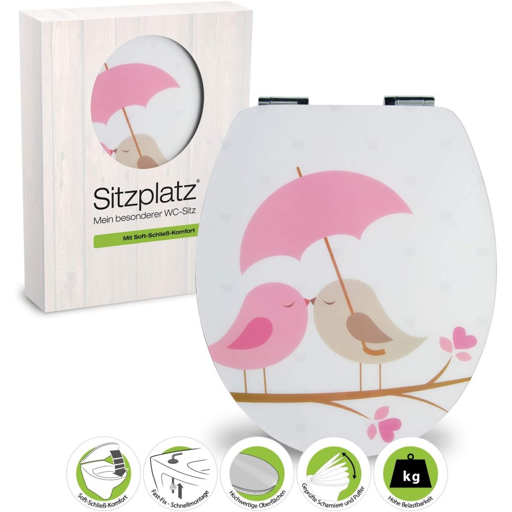 Sitzplatz, sedile copri-wc high-gloss, motivo: coppia di passero