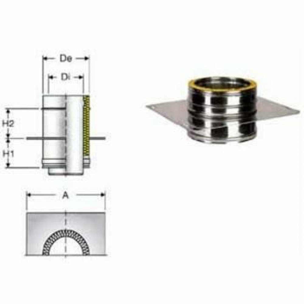 Inox doppia parete piastra con e lemento diritto d.150 200