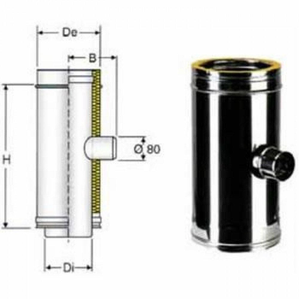 Inox doppia parete aisi 316 racc ordo a t 90 ridotto d.080 130 80